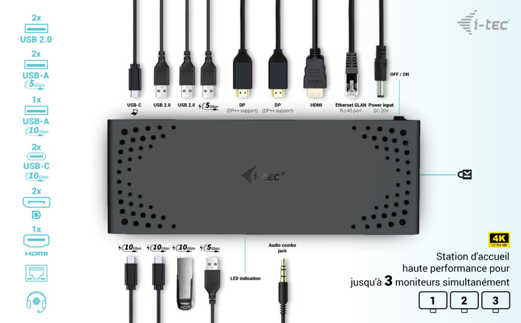 Station d'accueil multiports alimentée 100 watt